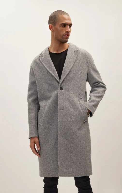 Men's Coats for Short MenLong Fitted Pea Coat With Notch Lapel - Grey