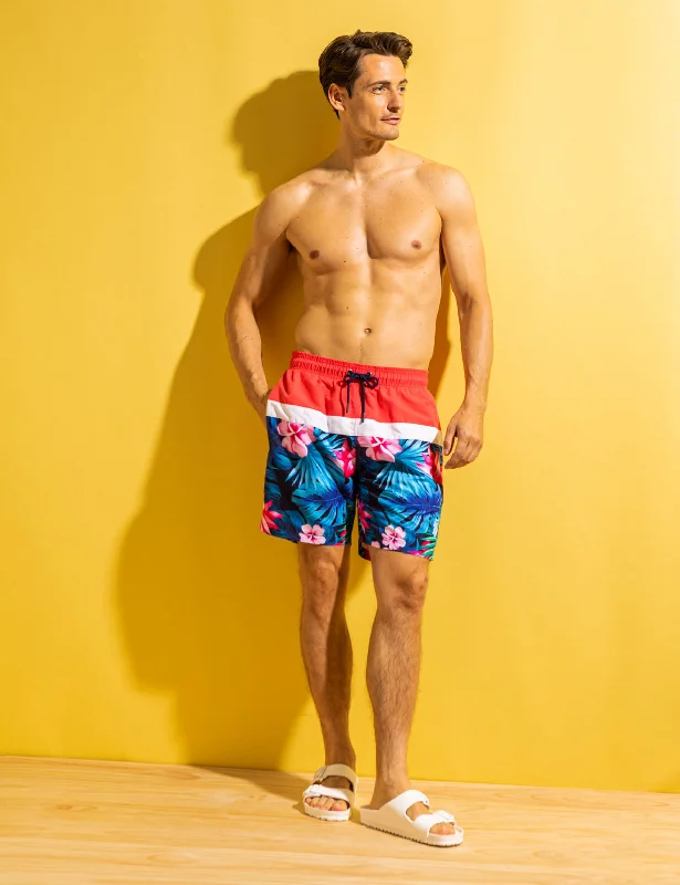 7 TROPICAL COLORBLOCK SWIM TRUNKS