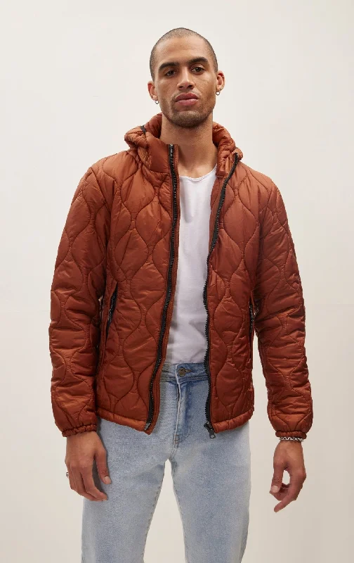 Men's Coats with Slim FitsPadded Hooded Coat Jacket - Brick Red