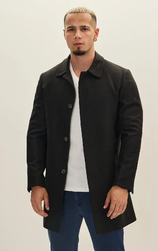 Men's Coats with Inner PocketsClassic Pea Coat  - Black