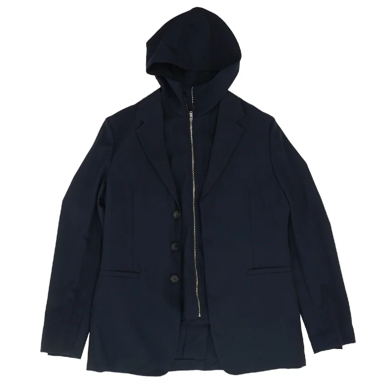 Navy Single-Breasted Layered Hooded Blazer Vest Set