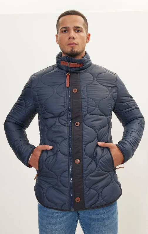 Men's Coats with ButtonsLight Padded Zipper-Up Coat - Navy