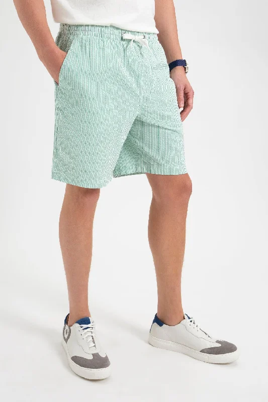 Men's Pants with Contrast Fabric PanelsSeersucker Bengal Stripe Short - Green