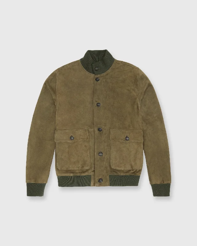 Men's Coats for WalkingButton-Front Bomber Jacket in Olive Suede