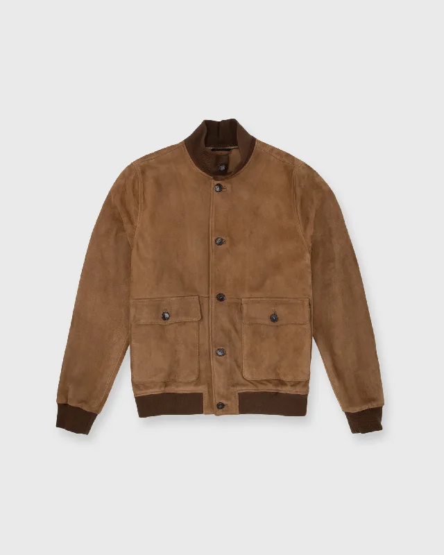 Lightweight Men's WindbreakersButton-Front Bomber Jacket in Tobacco Suede