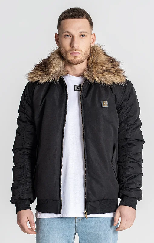 Men's Coats with Embroidered DetailsBlack Core Bomber Jacket