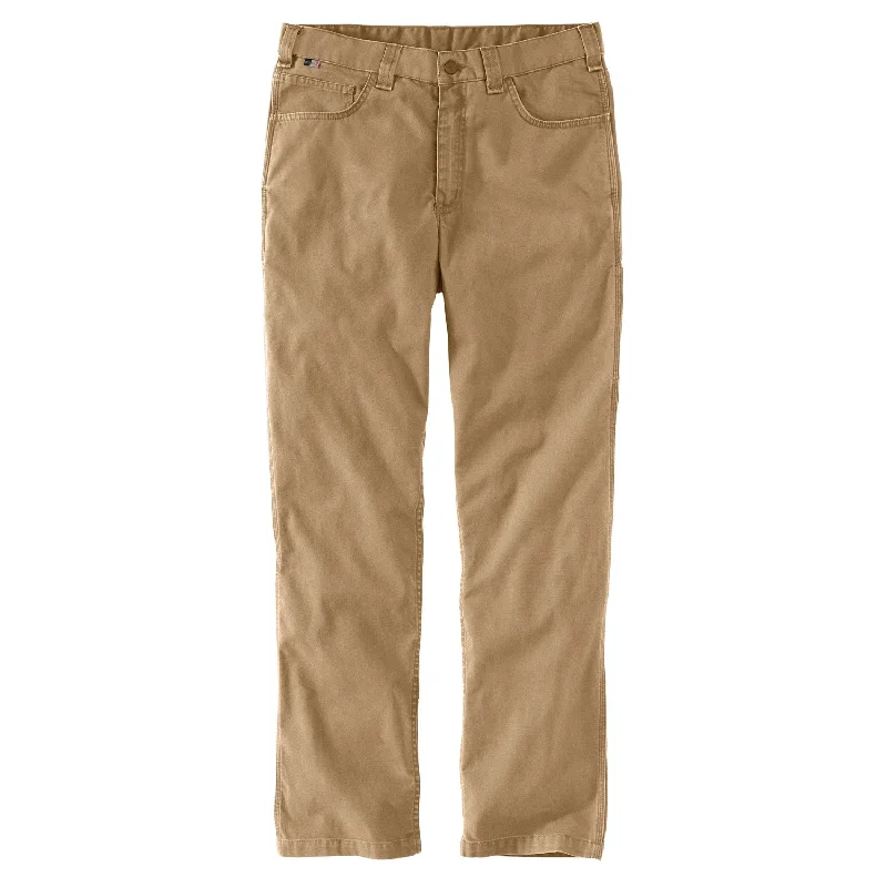 Men's Pants with Ripped and Distressed DetailsCarhartt Men's Flame Resistant Rugged Flex® Relaxed Fit Canvas Pant_Dark Khaki