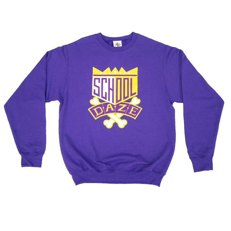 Trend-Setting Men's SportswearSchool Daze Crew Neck Sweatshirt - Purple/Gold/White