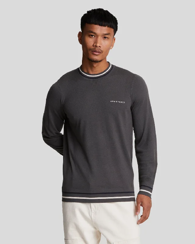 Quick-Drying Men's SportswearEmbroidered Tipped Crew Neck Jumper