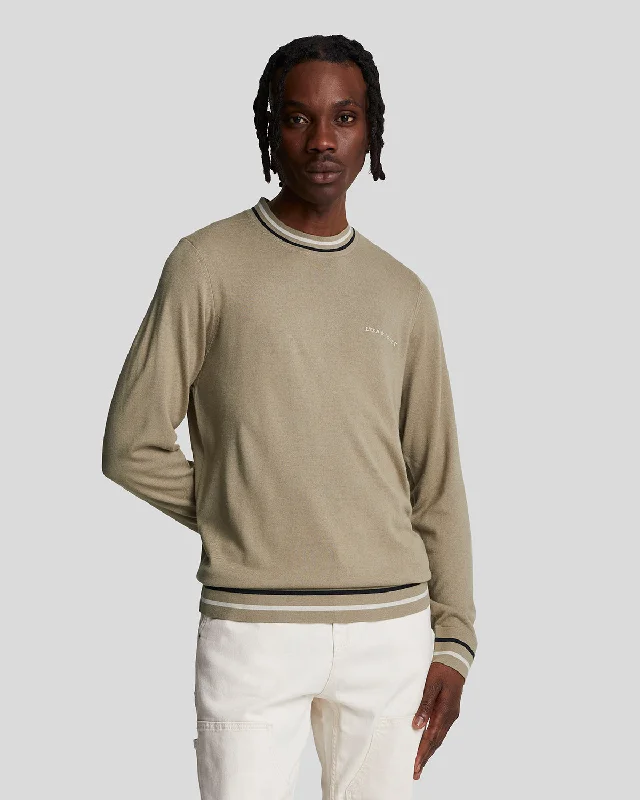 Lightweight Men's SportswearEmbroidered Tipped Crew Neck Jumper