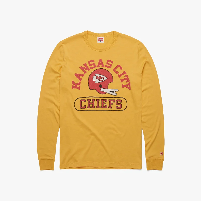 Warm Men's Fleece-Lined TopsKansas City Chiefs Throwback Helmet Long Sleeve Tee