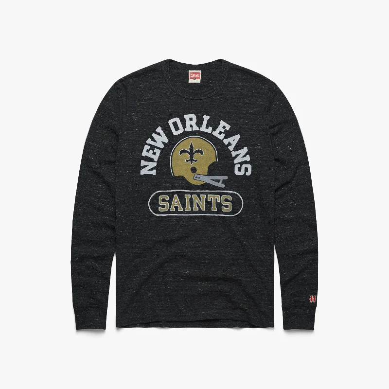 Men's Shirts with Belt LoopsNew Orleans Saints Throwback Helmet Long Sleeve Tee