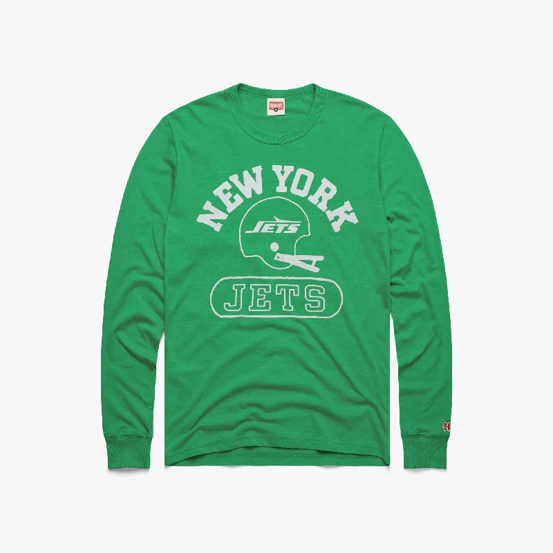 Men's Shirts with Moisture-Wicking FabricNew York Jets Throwback Helmet Long Sleeve Tee