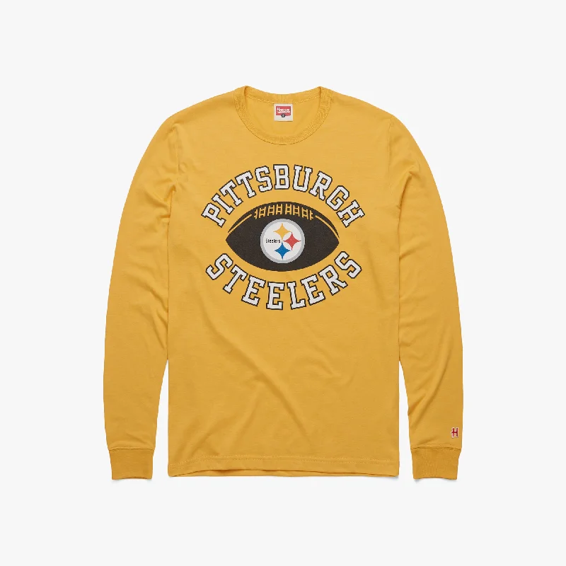 Men's Shirts with Rounded HemlinesPittsburgh Steelers Pigskin Long Sleeve Tee