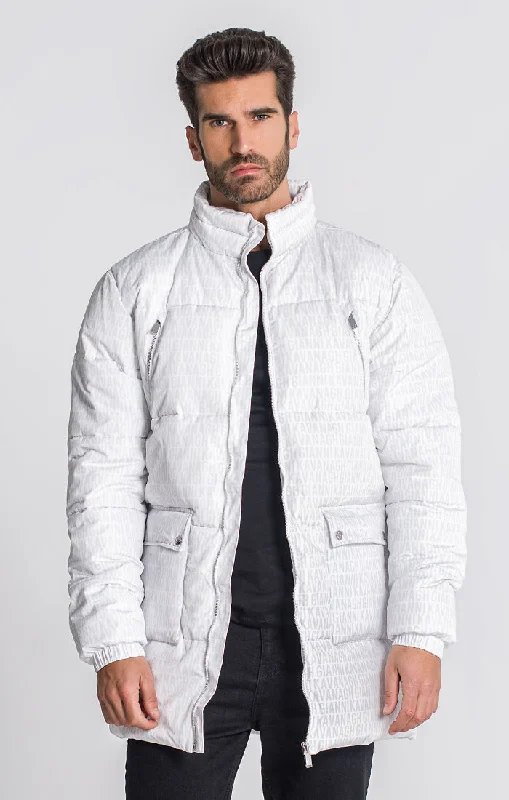 Men's Coats for Everyday WearWhite Typo Puffer Coat